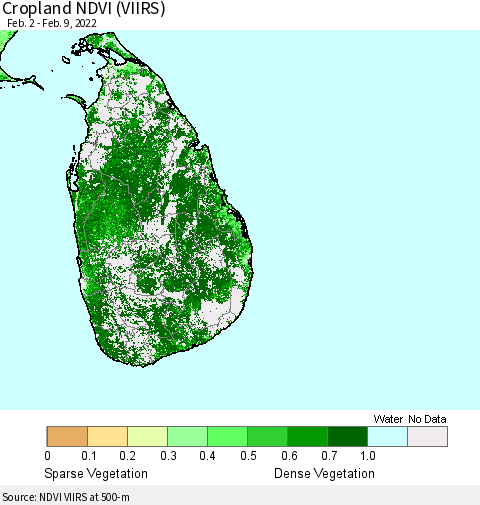Sri Lanka Cropland NDVI (VIIRS) Thematic Map For 2/2/2022 - 2/9/2022