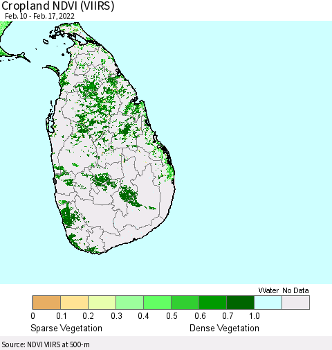 Sri Lanka Cropland NDVI (VIIRS) Thematic Map For 2/10/2022 - 2/17/2022