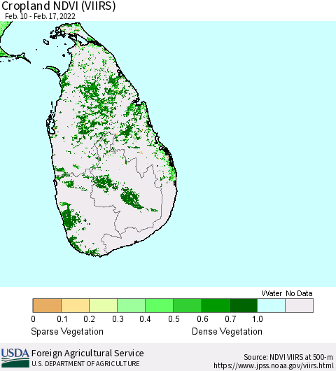 Sri Lanka Cropland NDVI (VIIRS) Thematic Map For 2/11/2022 - 2/20/2022
