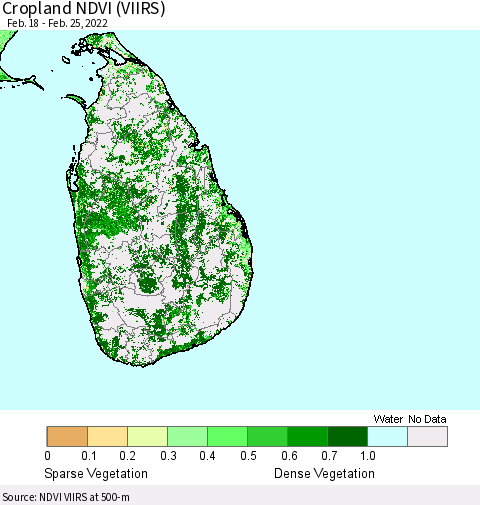 Sri Lanka Cropland NDVI (VIIRS) Thematic Map For 2/18/2022 - 2/25/2022