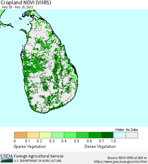 Sri Lanka Cropland NDVI (VIIRS) Thematic Map For 2/21/2022 - 2/28/2022