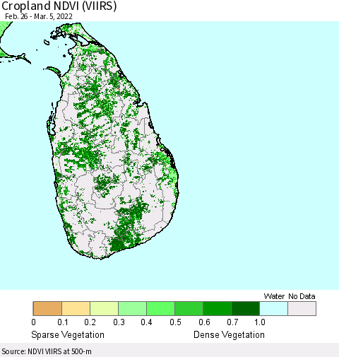 Sri Lanka Cropland NDVI (VIIRS) Thematic Map For 2/26/2022 - 3/5/2022