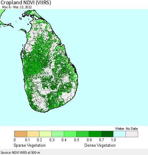 Sri Lanka Cropland NDVI (VIIRS) Thematic Map For 3/6/2022 - 3/13/2022