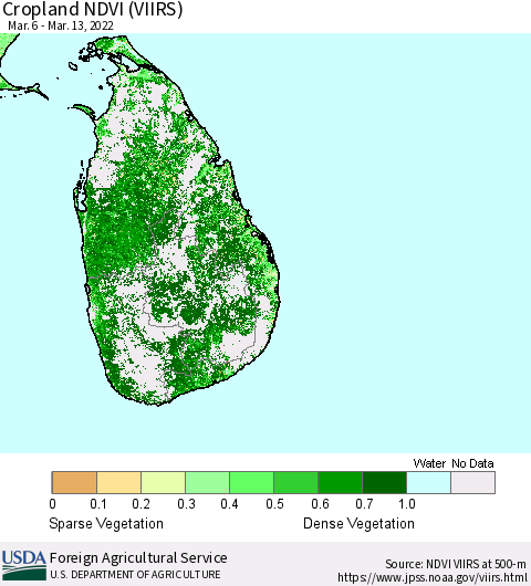 Sri Lanka Cropland NDVI (VIIRS) Thematic Map For 3/11/2022 - 3/20/2022