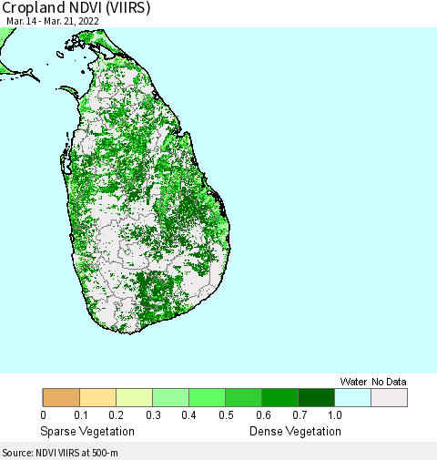 Sri Lanka Cropland NDVI (VIIRS) Thematic Map For 3/14/2022 - 3/21/2022