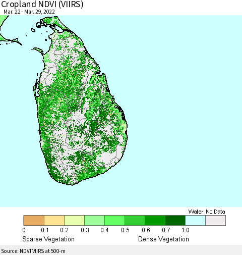 Sri Lanka Cropland NDVI (VIIRS) Thematic Map For 3/22/2022 - 3/29/2022