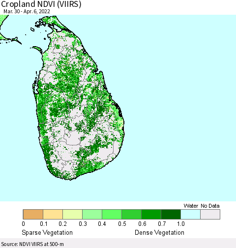 Sri Lanka Cropland NDVI (VIIRS) Thematic Map For 3/30/2022 - 4/6/2022