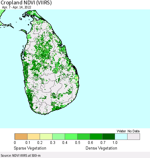 Sri Lanka Cropland NDVI (VIIRS) Thematic Map For 4/7/2022 - 4/14/2022