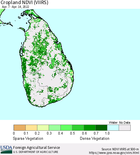 Sri Lanka Cropland NDVI (VIIRS) Thematic Map For 4/11/2022 - 4/20/2022
