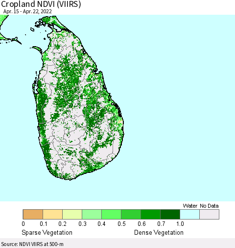 Sri Lanka Cropland NDVI (VIIRS) Thematic Map For 4/15/2022 - 4/22/2022