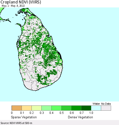 Sri Lanka Cropland NDVI (VIIRS) Thematic Map For 5/1/2022 - 5/8/2022