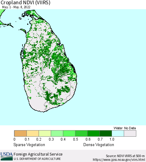 Sri Lanka Cropland NDVI (VIIRS) Thematic Map For 5/1/2022 - 5/10/2022