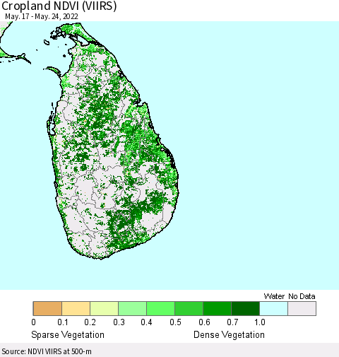 Sri Lanka Cropland NDVI (VIIRS) Thematic Map For 5/17/2022 - 5/24/2022