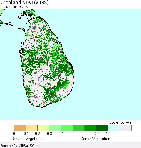 Sri Lanka Cropland NDVI (VIIRS) Thematic Map For 6/2/2022 - 6/9/2022