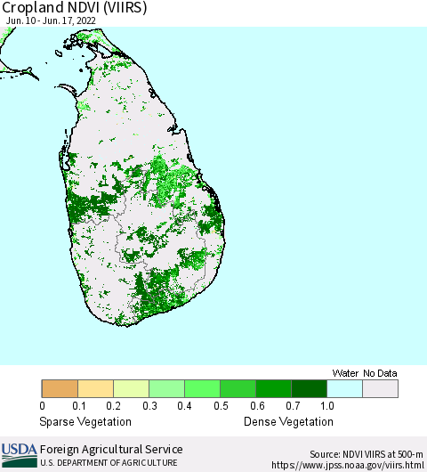 Sri Lanka Cropland NDVI (VIIRS) Thematic Map For 6/11/2022 - 6/20/2022