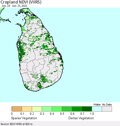 Sri Lanka Cropland NDVI (VIIRS) Thematic Map For 6/18/2022 - 6/25/2022