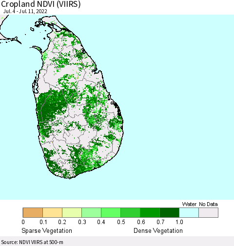 Sri Lanka Cropland NDVI (VIIRS) Thematic Map For 7/4/2022 - 7/11/2022