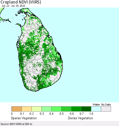Sri Lanka Cropland NDVI (VIIRS) Thematic Map For 7/12/2022 - 7/19/2022