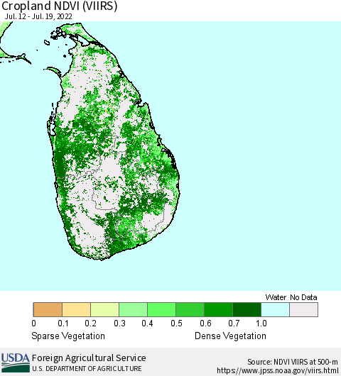 Sri Lanka Cropland NDVI (VIIRS) Thematic Map For 7/11/2022 - 7/20/2022