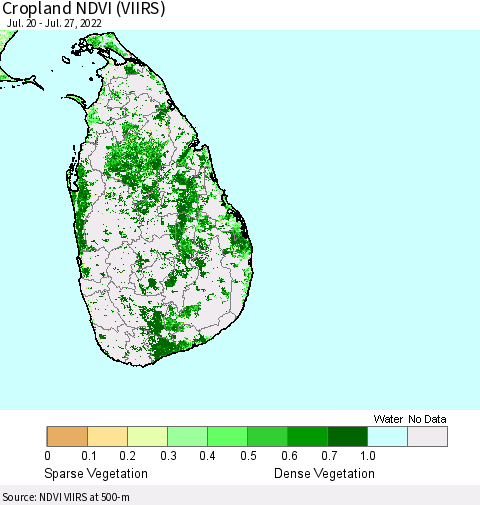 Sri Lanka Cropland NDVI (VIIRS) Thematic Map For 7/20/2022 - 7/27/2022