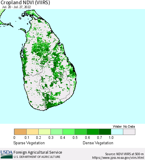 Sri Lanka Cropland NDVI (VIIRS) Thematic Map For 7/21/2022 - 7/31/2022