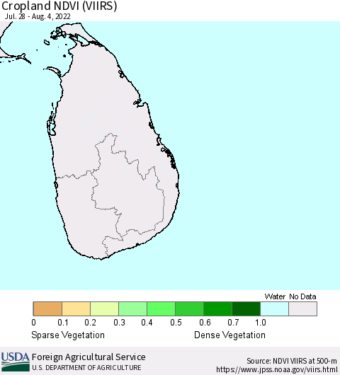 Sri Lanka Cropland NDVI (VIIRS) Thematic Map For 8/1/2022 - 8/10/2022