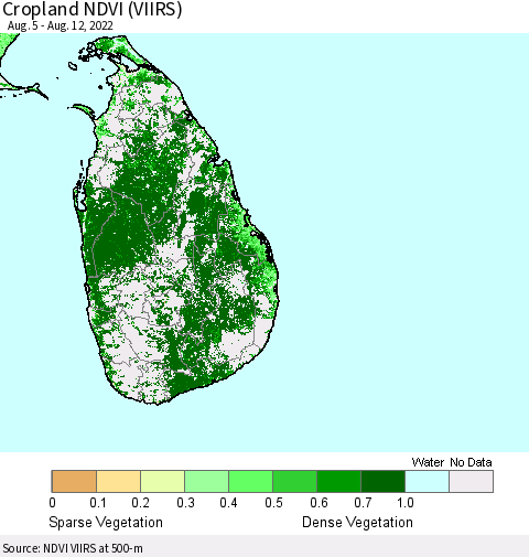 Sri Lanka Cropland NDVI (VIIRS) Thematic Map For 8/5/2022 - 8/12/2022