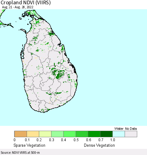 Sri Lanka Cropland NDVI (VIIRS) Thematic Map For 8/21/2022 - 8/28/2022