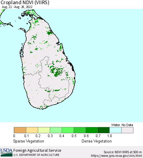 Sri Lanka Cropland NDVI (VIIRS) Thematic Map For 8/21/2022 - 8/31/2022