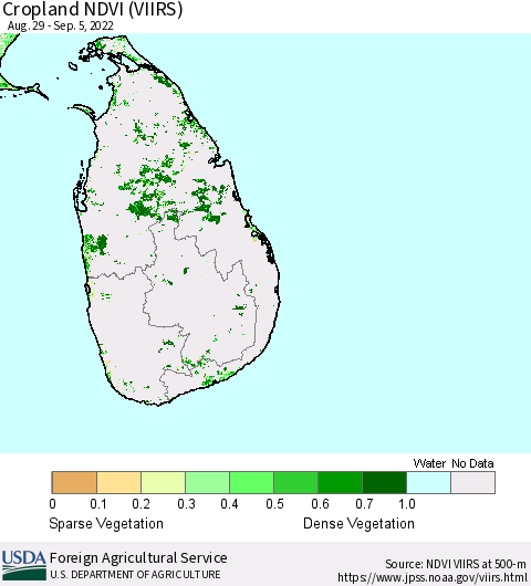 Sri Lanka Cropland NDVI (VIIRS) Thematic Map For 9/1/2022 - 9/10/2022