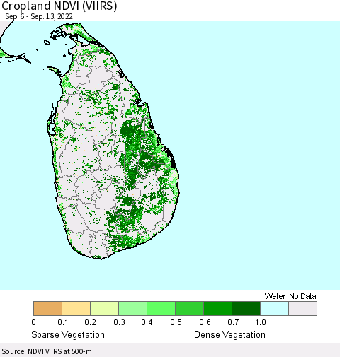 Sri Lanka Cropland NDVI (VIIRS) Thematic Map For 9/6/2022 - 9/13/2022