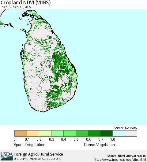 Sri Lanka Cropland NDVI (VIIRS) Thematic Map For 9/11/2022 - 9/20/2022