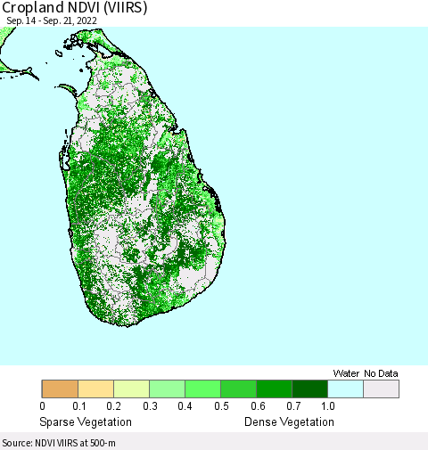 Sri Lanka Cropland NDVI (VIIRS) Thematic Map For 9/14/2022 - 9/21/2022