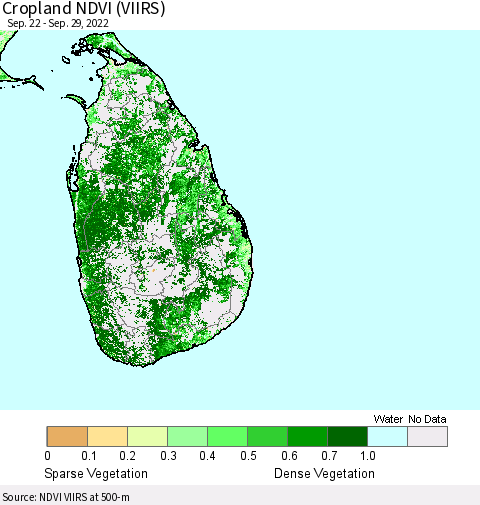 Sri Lanka Cropland NDVI (VIIRS) Thematic Map For 9/22/2022 - 9/29/2022