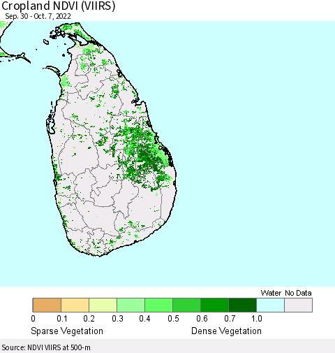 Sri Lanka Cropland NDVI (VIIRS) Thematic Map For 9/30/2022 - 10/7/2022