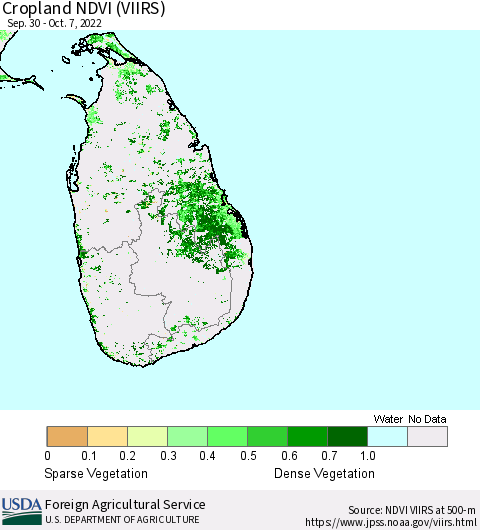 Sri Lanka Cropland NDVI (VIIRS) Thematic Map For 10/1/2022 - 10/10/2022