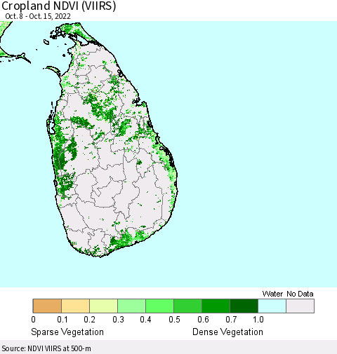 Sri Lanka Cropland NDVI (VIIRS) Thematic Map For 10/8/2022 - 10/15/2022