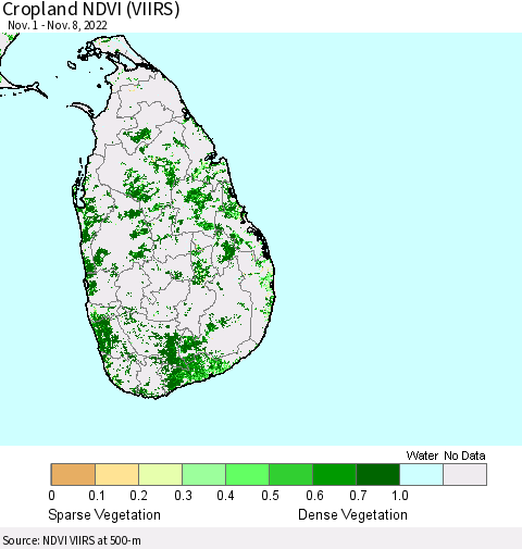 Sri Lanka Cropland NDVI (VIIRS) Thematic Map For 11/1/2022 - 11/8/2022