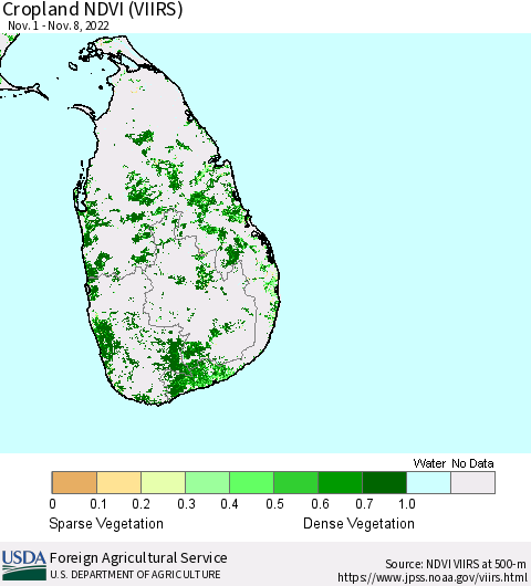 Sri Lanka Cropland NDVI (VIIRS) Thematic Map For 11/1/2022 - 11/10/2022