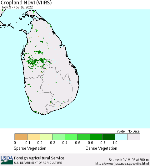 Sri Lanka Cropland NDVI (VIIRS) Thematic Map For 11/11/2022 - 11/20/2022