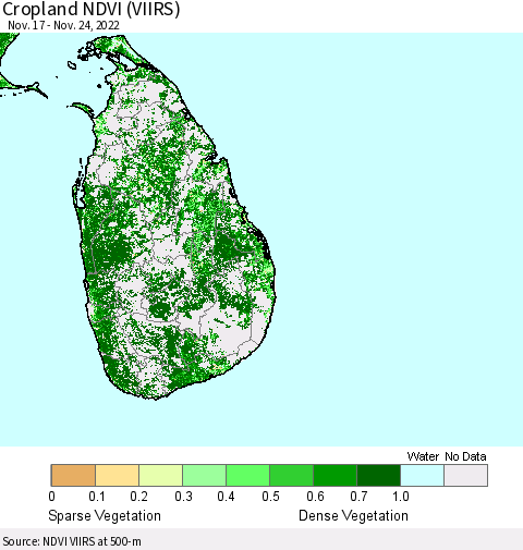 Sri Lanka Cropland NDVI (VIIRS) Thematic Map For 11/17/2022 - 11/24/2022