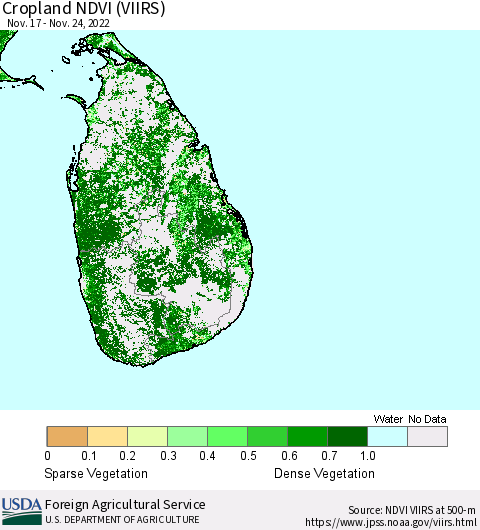 Sri Lanka Cropland NDVI (VIIRS) Thematic Map For 11/21/2022 - 11/30/2022