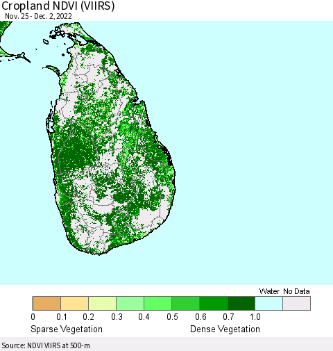 Sri Lanka Cropland NDVI (VIIRS) Thematic Map For 11/25/2022 - 12/2/2022