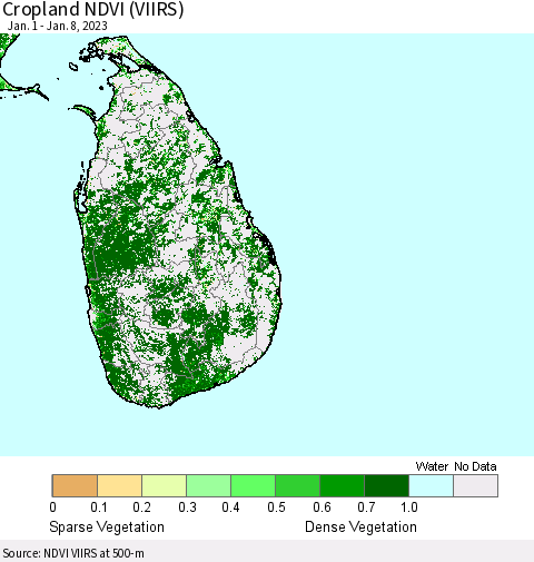 Sri Lanka Cropland NDVI (VIIRS) Thematic Map For 1/1/2023 - 1/8/2023