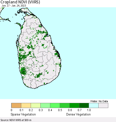 Sri Lanka Cropland NDVI (VIIRS) Thematic Map For 1/17/2023 - 1/24/2023
