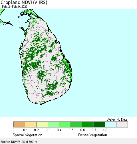 Sri Lanka Cropland NDVI (VIIRS) Thematic Map For 2/2/2023 - 2/9/2023