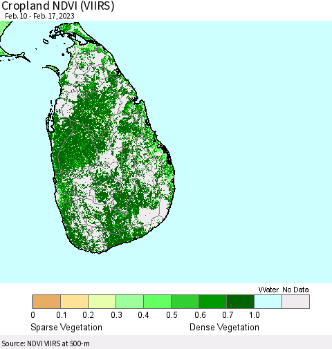 Sri Lanka Cropland NDVI (VIIRS) Thematic Map For 2/10/2023 - 2/17/2023
