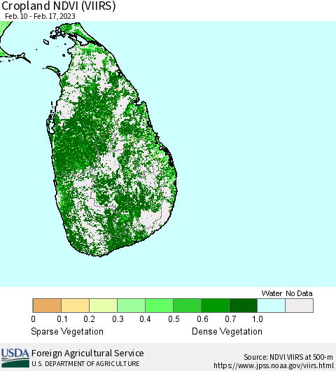 Sri Lanka Cropland NDVI (VIIRS) Thematic Map For 2/11/2023 - 2/20/2023