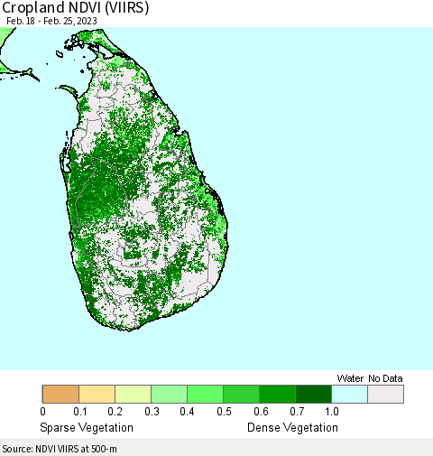 Sri Lanka Cropland NDVI (VIIRS) Thematic Map For 2/18/2023 - 2/25/2023