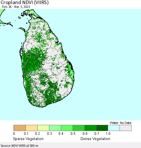 Sri Lanka Cropland NDVI (VIIRS) Thematic Map For 2/26/2023 - 3/5/2023